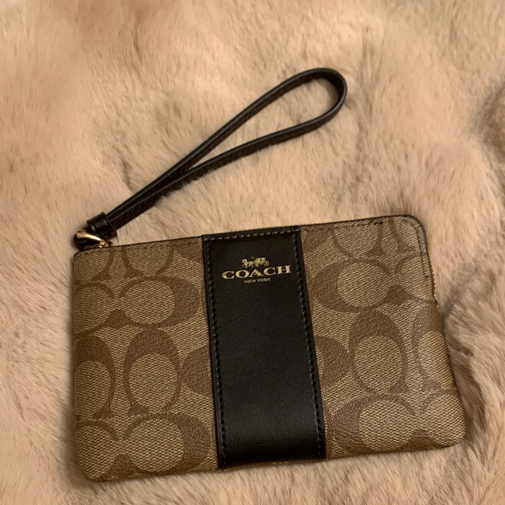 Coach Signature Brown and Black Wristlet
